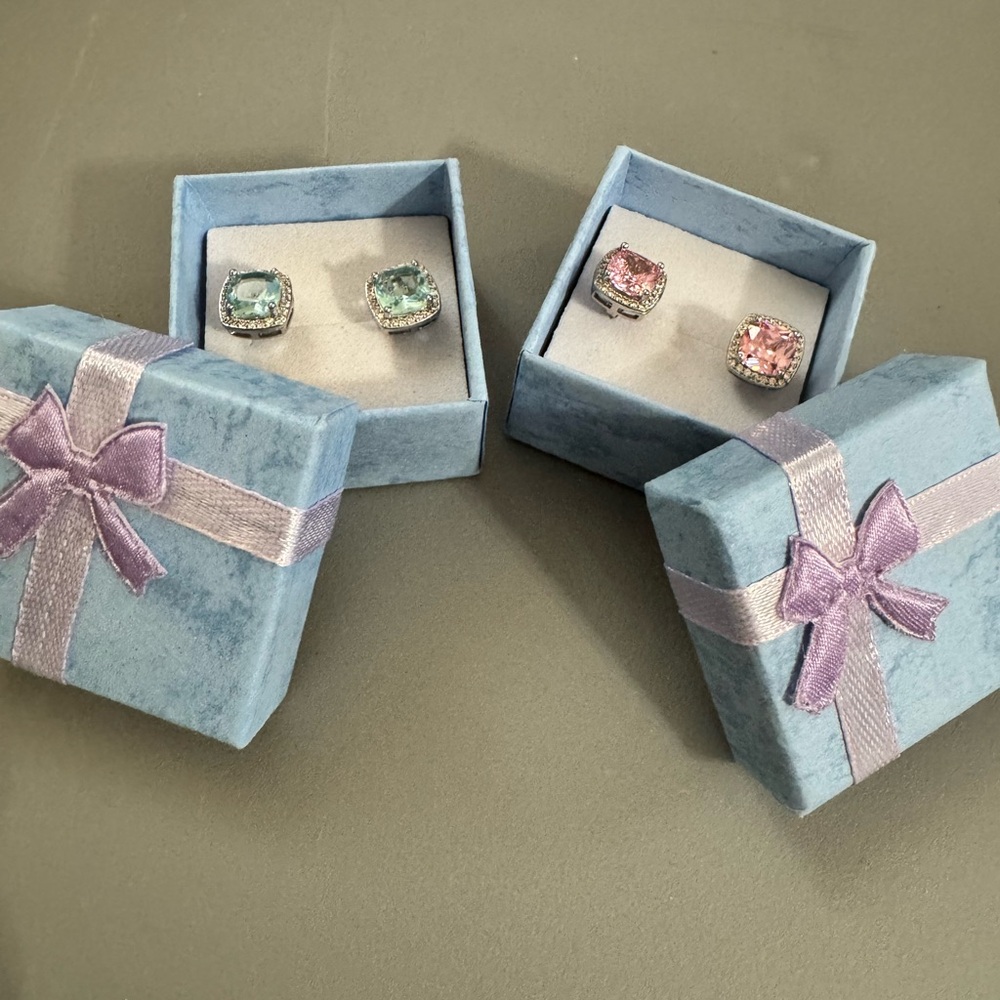 Elegant Silver and Pink Stud Earrings